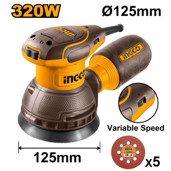 LIJADORA ROTO ORBITAL 125MM 320W INGCO